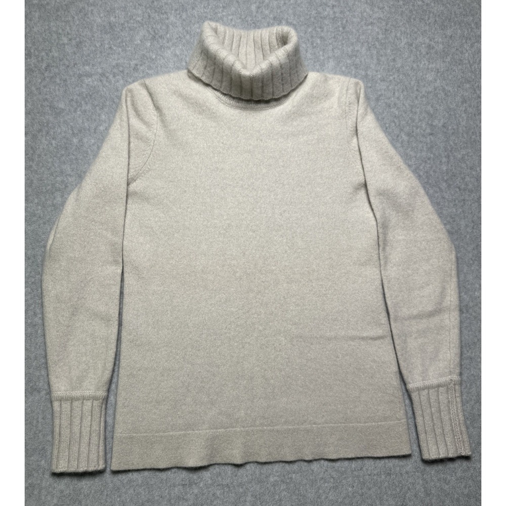 KINROSS Cashmere Sweater Long Sleeve Turtleneck Chunky Womens Sz M Ivory/Oatmeal